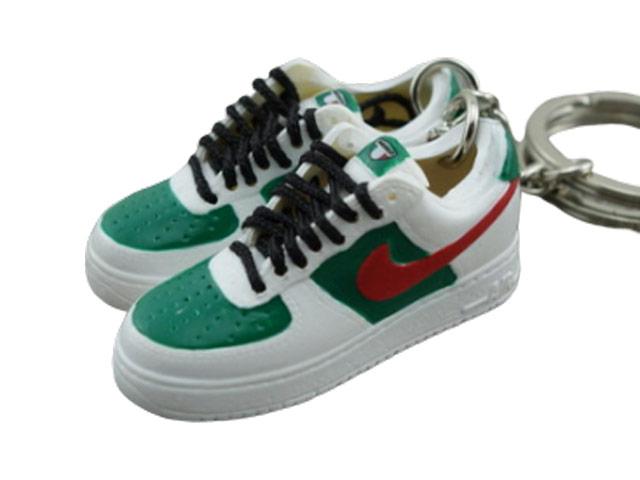 mini 3D sneaker keychains Air Force 1 low - White Red Green