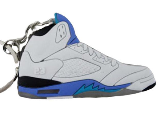 Flat Silicon Sneaker Keychain AJ 5 - White Blue