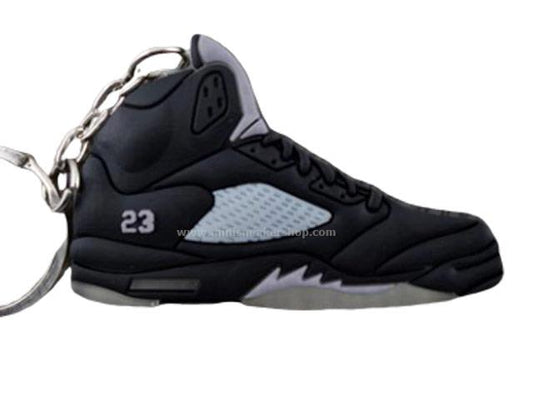 Flat Silicon Sneaker Keychain AJ 5 - Black Silver