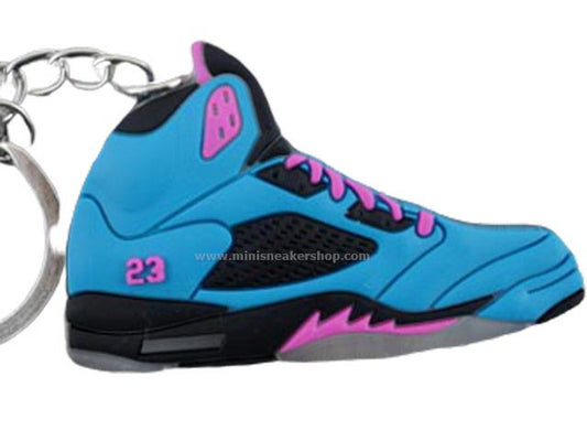 Flat Silicon Sneaker Keychain AJ 5 - Blue Fushia