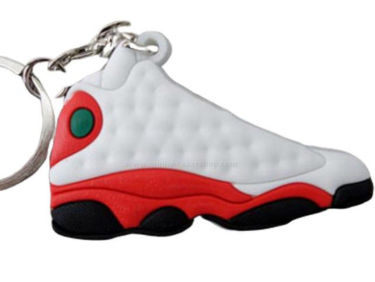 Flat Silicon Sneaker Keychain AJ 13 - White Red Black