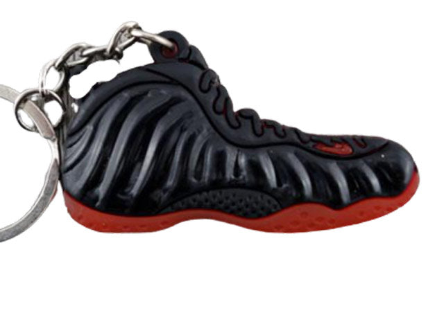 Flat Silicon Sneaker Keychain Foamposite 1 - Black Red