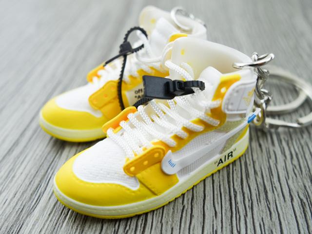 Mini sneaker keychain 3D Air Jordan 1 x OW inspired Yellow ( Unreleased sample) HQ