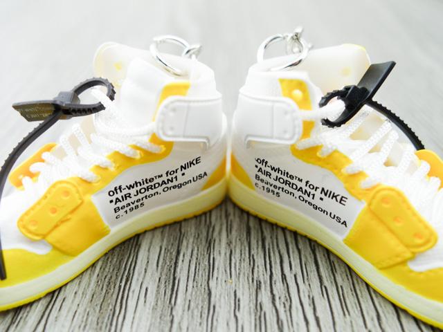 Mini sneaker keychain 3D Air Jordan 1 x OW inspired Yellow ( Unreleased sample) HQ
