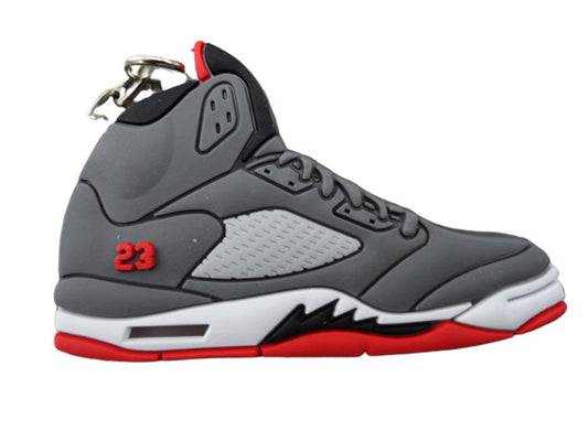 Flat Silicon Sneaker Keychain AJ 5 - Grey/Red