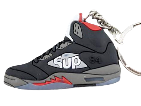 Flat Silicon Sneaker Keychain AJ 5 - Black and Grey