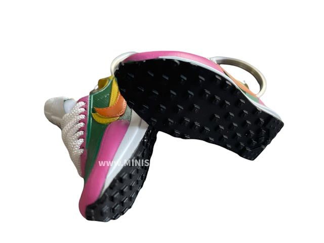 Mini 3D sneaker keychains Nike Waffle x SACAI-Green Fuschia Yellow