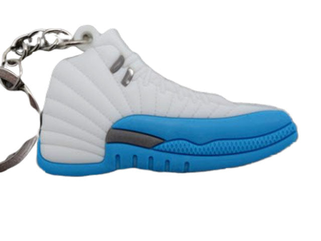 Flat Silicon Sneaker Keychain AJ12 - White Blue