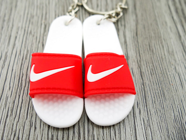 mini 3D sneaker keychains Flip Flops - Benassi Sandals Red/White