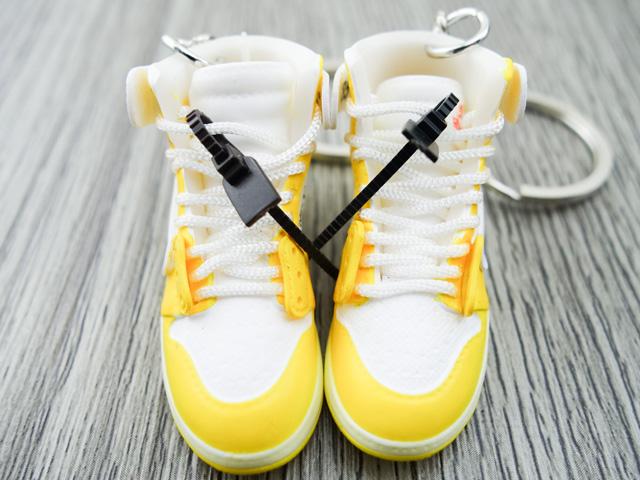Mini sneaker keychain 3D Air Jordan 1 x OW inspired Yellow ( Unreleased sample) HQ