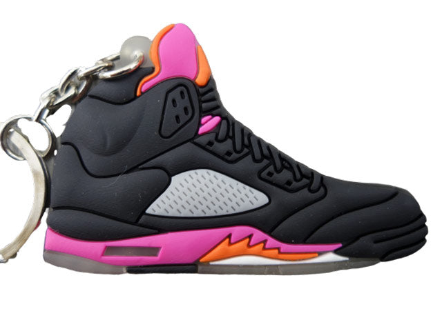 Flat Silicon Sneaker Keychain AJ 5 - Black/Pink