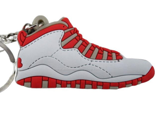 Flat Silicon Sneaker Keychain AJ 10 - Retro white/varsity red-light steel grey