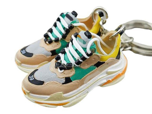 Mini Sneaker Keychains BLCGA Triple S - Yellow-Beige-Green