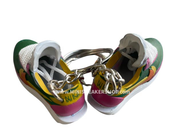 Mini 3D sneaker keychains Nike Waffle x SACAI-Green Fuschia Yellow