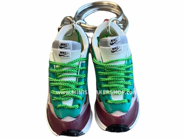 Mini 3D sneaker keychains Nike Vaporwaffle sacai Villain Red Neptune Green